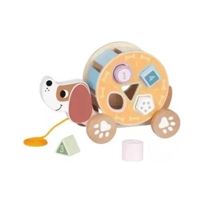 Tooky Toy Играчка Tooky: 2 в 1 дървено кученце за издърпване със сортер за форми