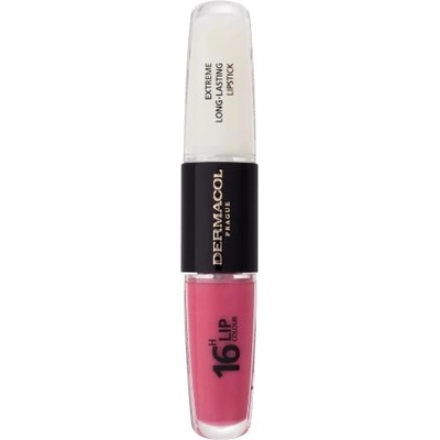 Dermacol 16H Lip Colour Extreme Long-Lasting Lipstick дълготрайно червило и блясък за устни 2в1 8 ml нюанс 16