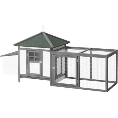 PawHut Kurník pro s výběhem, hřadami, hnízdní budkou, borovicové dřevo, šedá+bílá, 196 x 76 x 97 cm – Hledejceny.cz