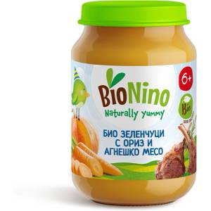 BioNino БИО пюре зеленчуци с ориз и агнешко месо 6м+ 190 г