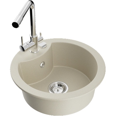 Mexen Diego 1-камерна гранитна мивка с кухненски смесител Duero, бежов - 6512-69-671600-00 (6512-69-671600-00)