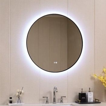 Image 1 of Inter Ceramic Кръгло огледало за баня Ф80 см, с кант черен мат, вградено led осветление и нагревател (1855/80)