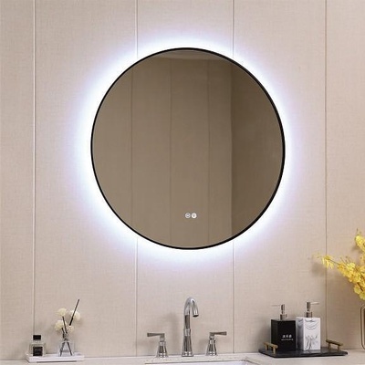Inter Ceramic Кръгло огледало за баня Ф80 см, с кант черен мат, вградено led осветление и нагревател (1855/80)