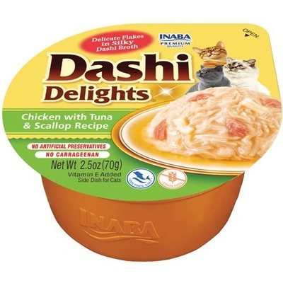 Inaba Foods Dashi Delights котешка Кура с риба тон и морски охлюв 70 г купа