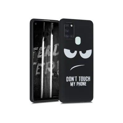 kwmobile Калъф с дизайн don't touch my phone за Samsung Galaxy A21s - черен