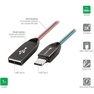 4smarts USB-C Кабел с Метална Оплетка, 4Smarts Ferrumcord 1m, Chameleon (4S468588)