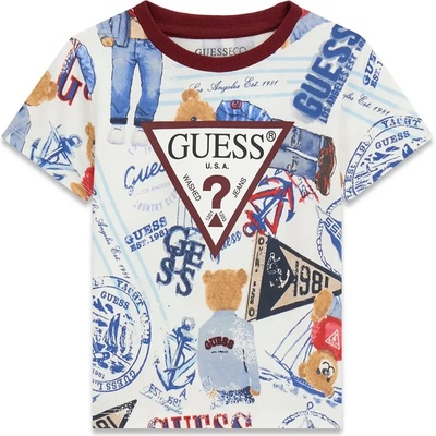 GUESS Тениска за мини момче с цветни детайли, мечета и вишнаво лого Guess