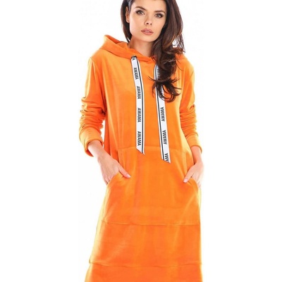velúrové mikinové šaty A414 oranžové
