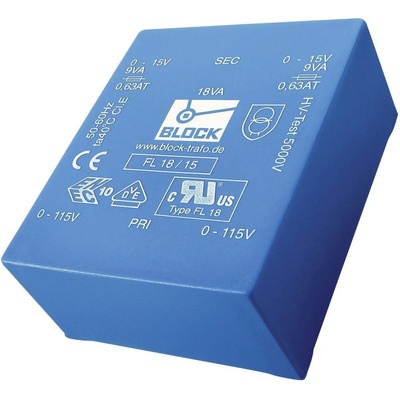 BLOCK FL 18/12 transformátor do DPS 2 x 115 V 2 x 12 V/AC 18 VA 750 mA