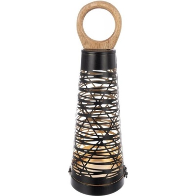 Svícen kov/dřevo CONE černý/zlatý 15x15x43 cm – Zboží Dáma
