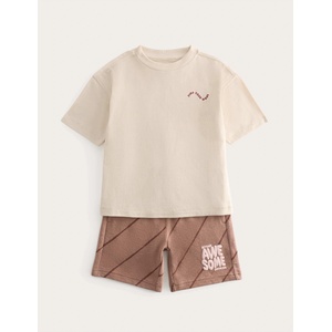 Marks & Spencer Двучастен комплект с графика, от чистo памук (2-8 години) Marks & Spencer кафяв Marks & Spencer | Kafyav | Момчешки | 3-4 години