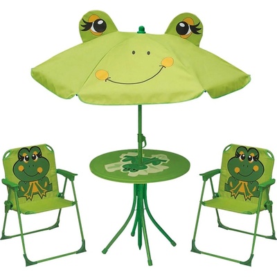 Strend Pro Leq Melisenda Žaba detský záhradný set 2 stoličky so slnečníkom zelený