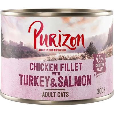 Purizon 12х200г Adult Purizon, консервирана храна за котки - пилешко филе с пуешко и сьомга