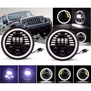 Комплект от 2бр. универсален 7 инча 18см LED халоген 12V-24V къси/дълги с DRL дневни светлини мигач бяло-жълто 7000lm