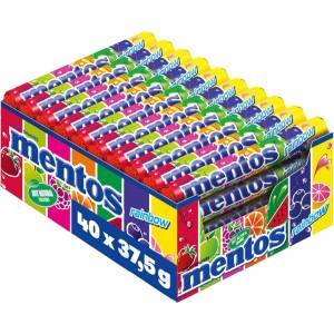 Mentos Дъвчащи бонбони Mentos Rainbow с вкус на плодове, кутия 40 x 37.5 г