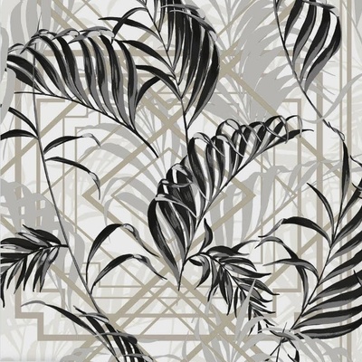 Obrus PVC 204B, metráž, 20 m x 140 cm, listy papradie čierne, IMPOL TRADE