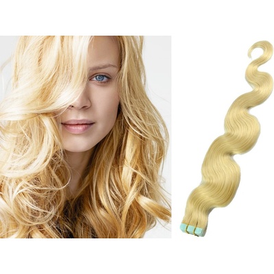 Vlasy pro metodu Pu Extension / TapeX / Tape Hair / Tape IN 60cm vlnité - najsvetlejšia blond