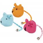 Flamingo Toy Liam Mouse Multiple colours - играчка за котки, плетена, платнена мишка, със звънче и котешка трева - 6 см - 1 бр, Белгия - 504076
