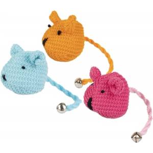 Flamingo Toy Liam Mouse Multiple colours - играчка за котки, плетена, платнена мишка, със звънче и котешка трева - 6 см - 1 бр, Белгия - 504076