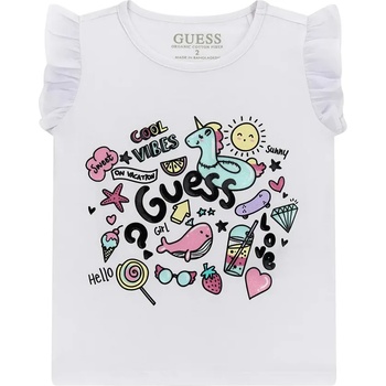 GUESS Бял потник с воали на ръкавите и много цветни щампи за мини момиче Guess