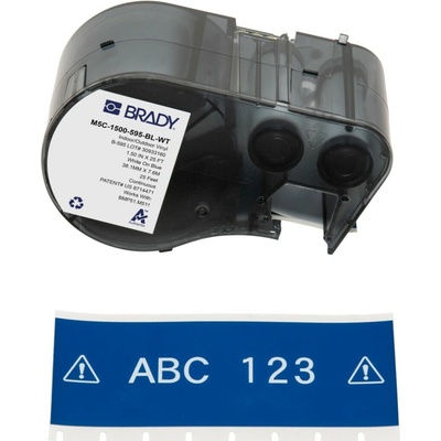 Brady M5C-1500-595-BL-WT / 170939, 38.10 mm x 7.62 m, Vinyl, biela tlač / modrý podklad