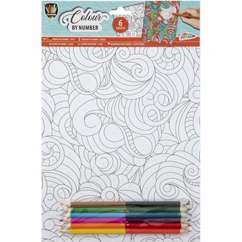 GRAFIX Malování podle čísel 6ks listů A4 obrazce + pastelky