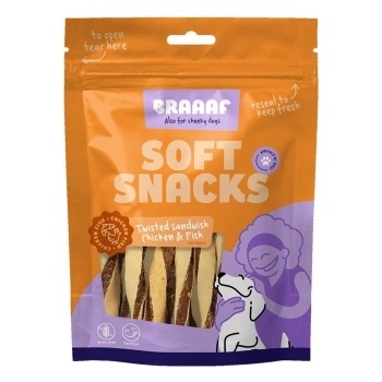 Braaaf Braаaf - Меки лакомства за кучета, спирали с пилешко месо и риба 85 гр