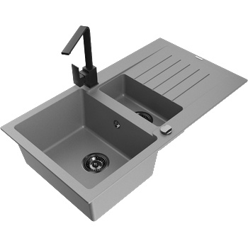 Mexen Matias гранитна мивка с 1, 5 камери с дренаж и кухненски смесител Rita, сив (6502-71-670300-70-B)