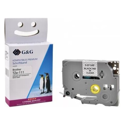 Compatible Лента за етикетни принтери BROTHER ТИП TZ - 6 mm x 8, 0 m - BLACK ON CLEAR TAPE - TZE111 (TZE-111) - P№ RL-BR-TZ111-BK - G&G (Compatible-TZE-111)