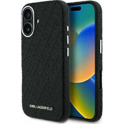 KARL LAGERFELD Релефна Еко Кожа Повторено Лого MagSafe Заден Капак за iPhone 16 - Черен Karl Lagerfeld | Cheren | ЖЕНИ | UNI