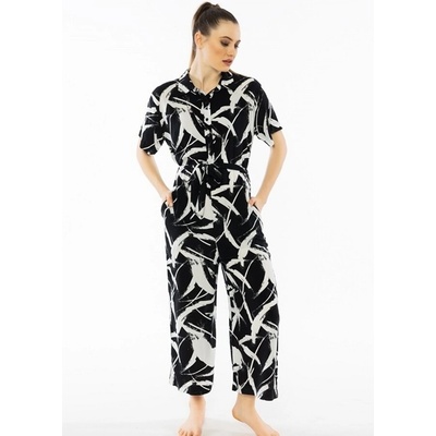 Стилен дамски гащеризон в черно и бяло