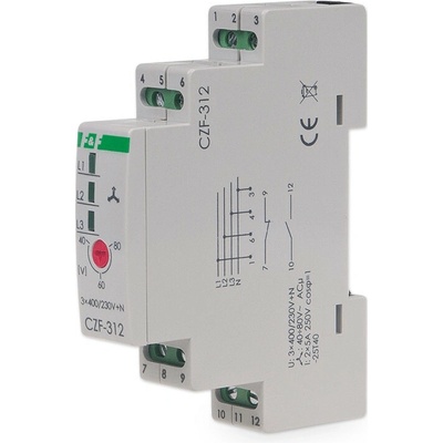 CZF-312 - Relé pre kontrolu výpadku fáz, regulovateľné, 3x 400V, 5A, 1x NO + 1x NC