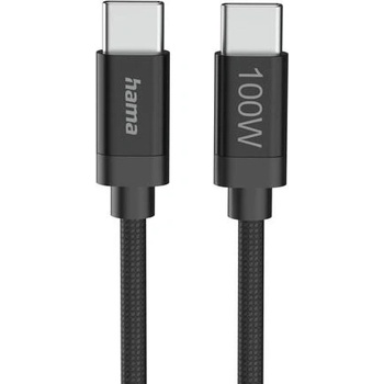 Hama Кабел за зареждане, "Fabric", USB-C - USB-C, 100 W, 3 m, Nylon, black (HAMA-201749)