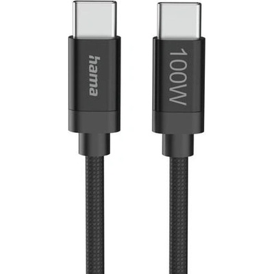 Hama Кабел за зареждане, "Fabric", USB-C - USB-C, 100 W, 3 m, Nylon, black (HAMA-201749)