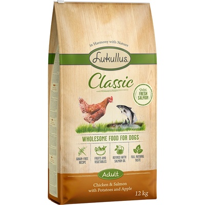 Lukullus Classic Junior kuracie a losos bez obilnín 12 kg