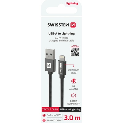 Swissten 71527600 USB / LIGHTNING, 3m, černý