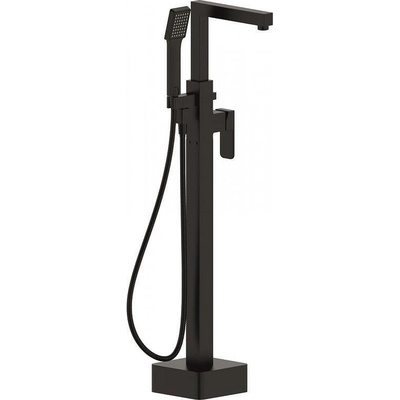 Inter Ceramic Стоящ смесител за вана ICL 8215B, месинг, черен мат, подово захранване, с шлаух и слушалка, 103.8x22.5см (8215B)