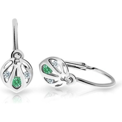 Danfil dětské náušnice C2265 z bílého zlata s kamínkem Emerald Green zapínání brizura
