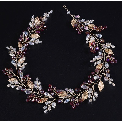 B-TOP Slavnostní čelenka do vlasů s barevnými kamínky a listy Druh barvy: Červená – Zboží Mobilmania