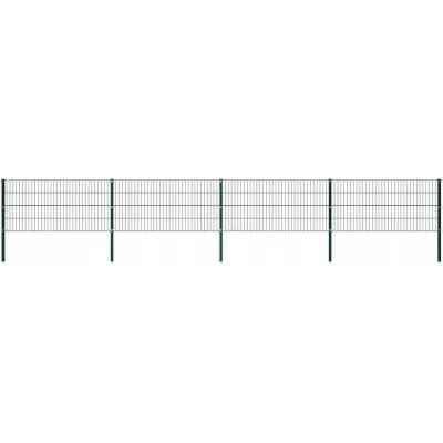 Železný plotový panel se sloupky, 6,8 x 0,8 m, zelený