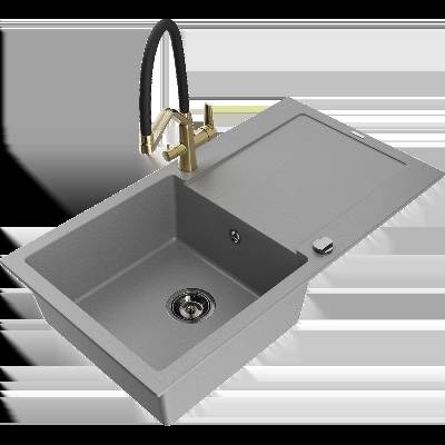 Leo гранитна кухненска мивка с 1 отделение с дренаж и кухненски смесител Duo, сив - 6501-71-671701-57-B (6501-71-671701-57-B)