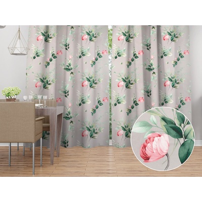 Biante Bavlnený záves Sandra SA-452 Ružové kvety na sivom 150x140 cm