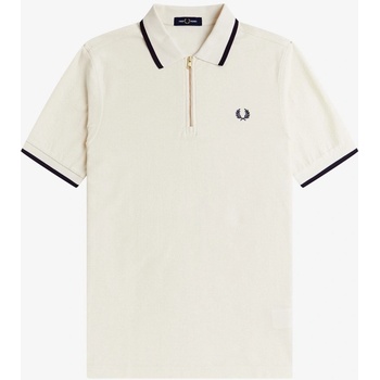 Fred Perry Блуза с яка Fred Perry Men's Crepe Zipped Short-Sleeve Polo Shirt - Ecru 560