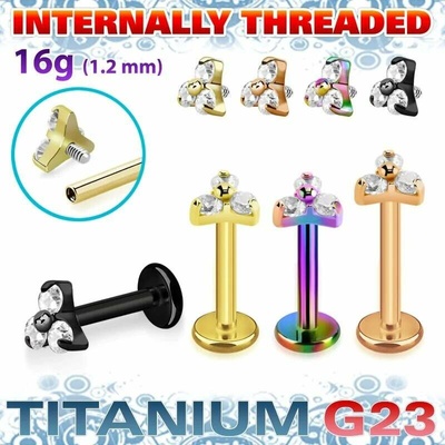 InfinityPierce Titanový labret G23 různých barev s třemi krystaly UTLBIN13S