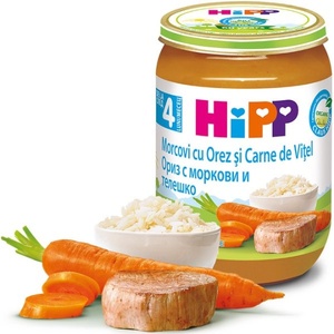 Hipp БИО пюре Ориз с моркови и Телешко месо 4м+ 190г