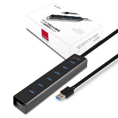 AXAGON HUE-SA7BP, 7x USB 3.0 ALU CHARGING hub, vč. AC adaptéru, kabel USB-A 40cm HUE-SA7BP