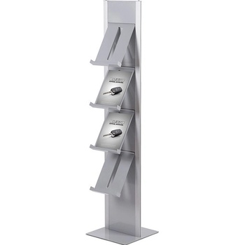 Jansen Display Stojan na letáky totem so 4 policami, šedo-strieborný, 370 x 1665 mm