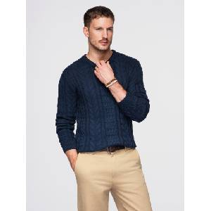 Ombre Clothing Мъжки елегантен пуловер със интересна плетка - тъмносиня V5 OM-SWSW-0173 Ombre Clothing Ombre Clothing | Sin | МЪЖЕ | XXL