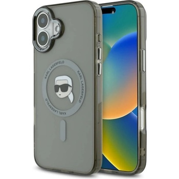 KARL LAGERFELD Калъф Karl Lagerfeld IML Metal Karl Head MagSafe за iPhone 16 Plus - черен (3666339318178)