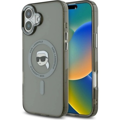 KARL LAGERFELD Калъф Karl Lagerfeld IML Metal Karl Head MagSafe за iPhone 16 Plus - черен (3666339318178)